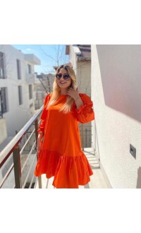 Turuncu Balon Kol Sİss Elbise